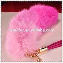 Dyed Color Genuine Fox Tail Keychains With Leather Tassels