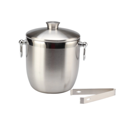 Stainless steel ice bucket with tongs
