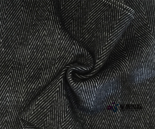 Black Herringbone Wool Blend Fabric