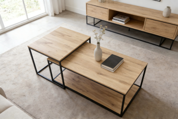 Modern Minimalist Two - Piece Coffee Table Set