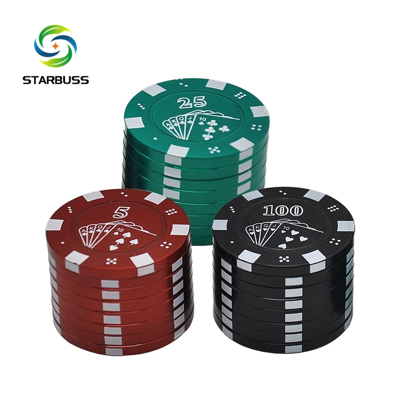 Zinc Alloy 3 piece herb Grinder weed Grinder 43mm Casino Chips Design Shark Teeth herb crusher smoking accessories