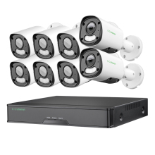 4MP 8 Channel IP Security Camera System with Dual Light Cylinder Bullet Outdoor Camera