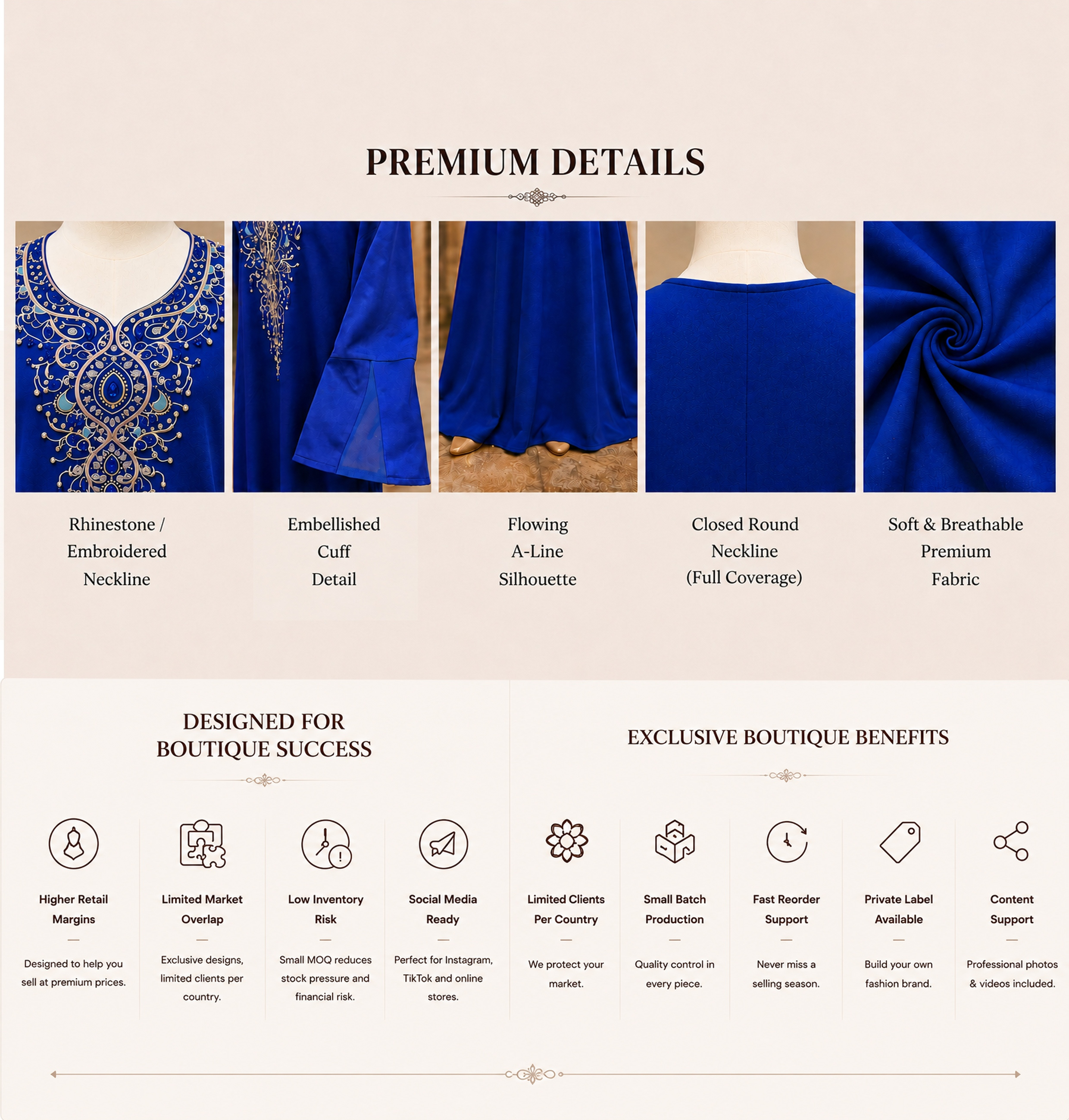 آستین مشعل دوزی آبی سلطنتی abaya des royal blue embroidered flare sleeve abaya des