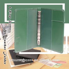 High Quality Leather File Document Holding Metal Ring Folding Portfolio