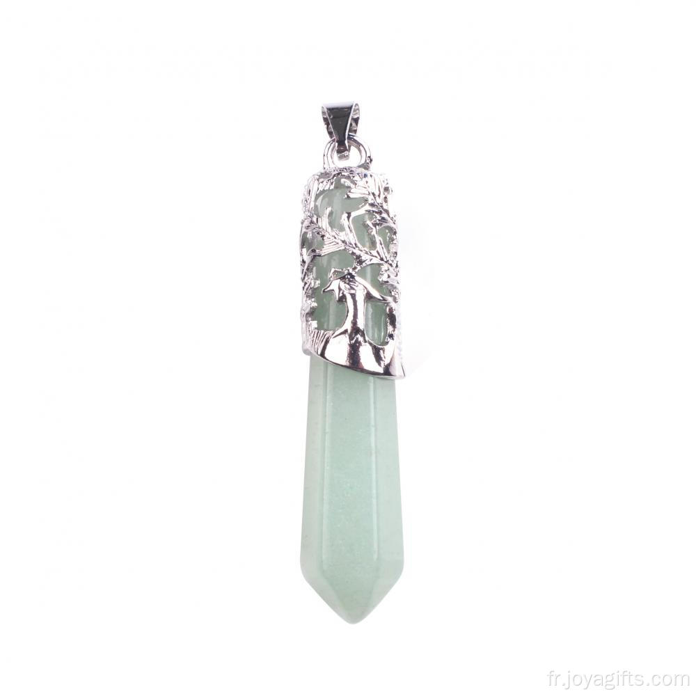 Pendentifs Colliers Plaqués Argent avec Cristal Vert Vert Aventurine avec Cordon en Cuir