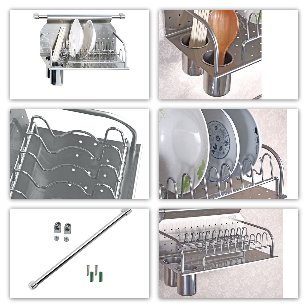 Hot sale stainless steel kitchen wall rack dish with two cup spice holder