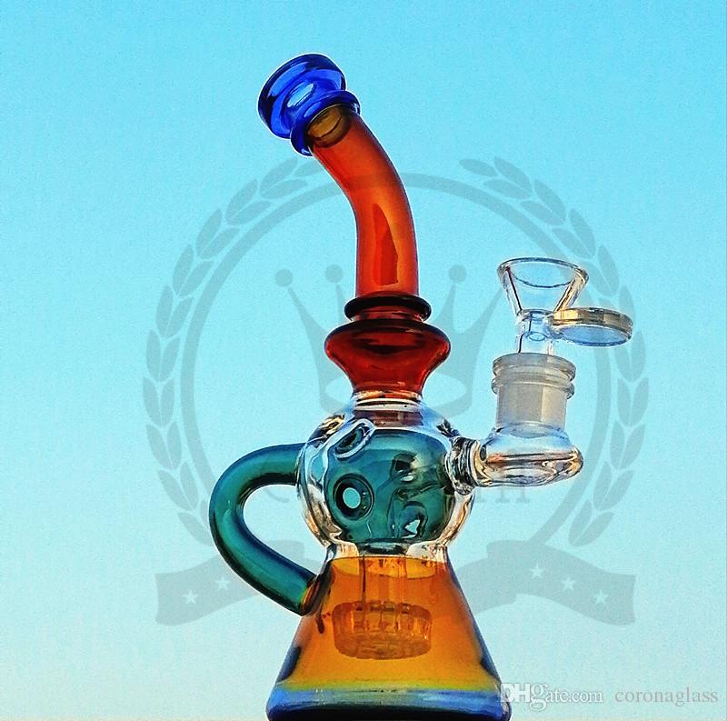 Beaker Bong 9inch color Recycler Pink glass bong matrix fab egg burner oil rig purple green blue black glass water pipes hitman bongs