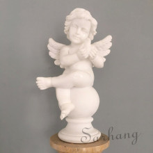 White Marble Small Angel Figurines Stone Peace Angel Statues Baby Angel and Bird of Peace Sculptures