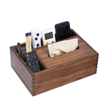 Walnut Wood Office Desk Organizer: Storage Box for Desktop Make-Up