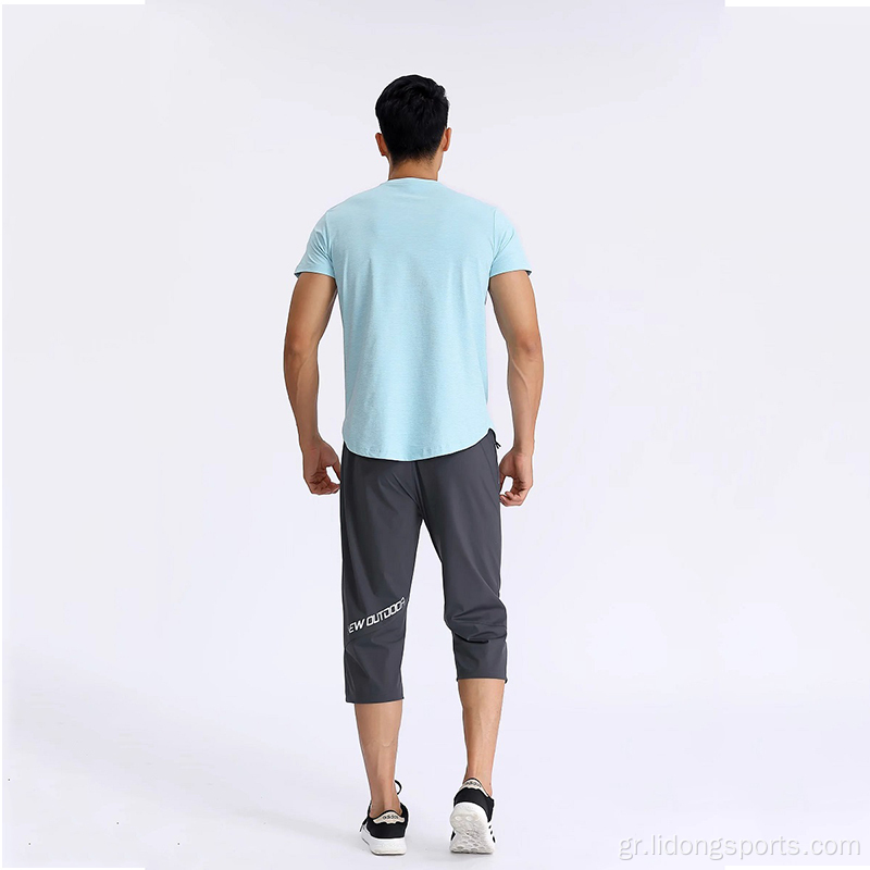 Casual Men Sport Longline Curved Hem T πουκάμισο