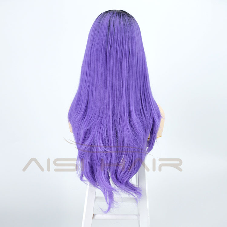 Aisi Hair New Design Party Body Wave Curly Long Wavy Ombre Purple Lace Frontal Synthetic Hair For Black Women Lace Front Wig