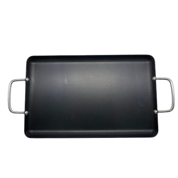 Aluminium Plancha Non-Stick Stovetop Double Burner Griddle Grill Pan With Metal Handles