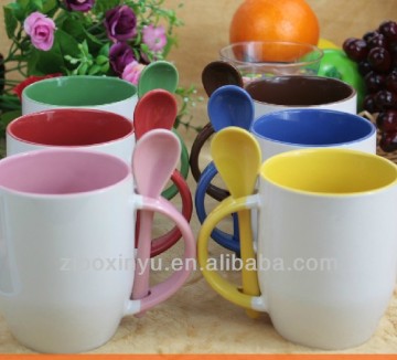13OZ Color inside Sublimation mugs with Spoon FOR ZIBO XINYU PROMOTION