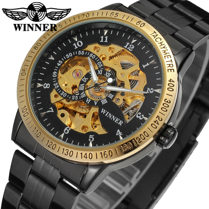 WINNER 8085 Blue Glass Water Resistant Skeleton Mechanical Sport Wrist Luxury Men Watches from China