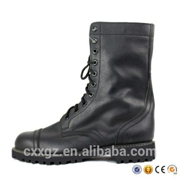 Black leather boot with side zip.