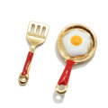 Miniature Dollhouse 100Pcs Enamel Alloy Pan With Eggs Charms Pan&Slice Enamel Pendants For Bracelet Necklace Jewelry Making DIY