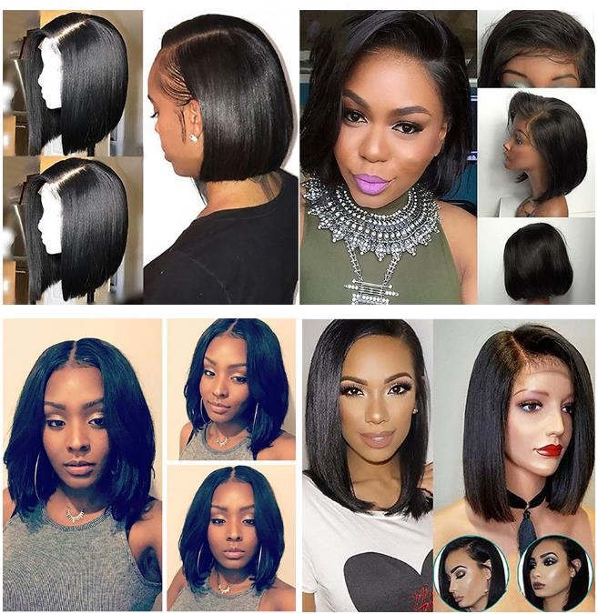 4 Colors Available Middle Part Bob Wigs 100% Human Hair Lace Frontal Weave And Wigs, Bleached Knots 13x4 Front Lace Wig