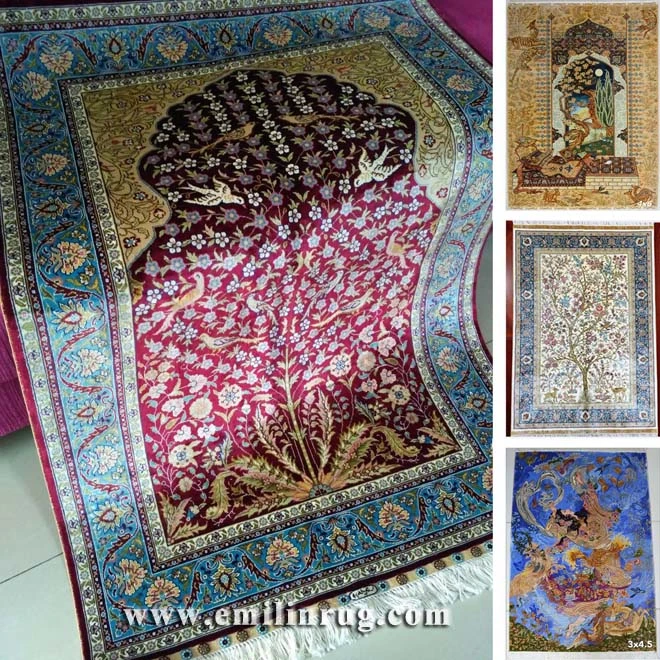 Tree of Life Design Persian Silk Tapestry Handmade for Wall Hanging Art Home Decoration