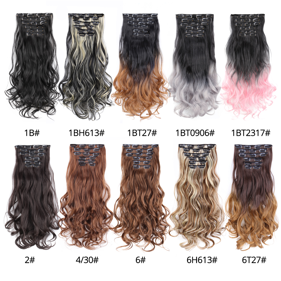 Alileader 16 Clips Long Kinky Curly Hairpiece Ombre Color Clip In Hair Extension Synthetic For Women