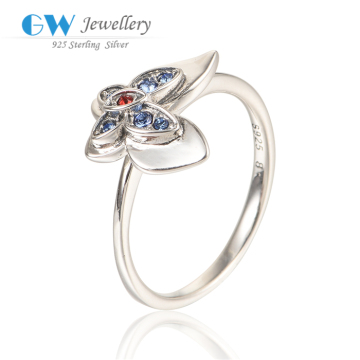 925 Sterling Silver Wedding Ring Butterfly With 3A Blue Rhinestone Ring Wholesale Party Ring