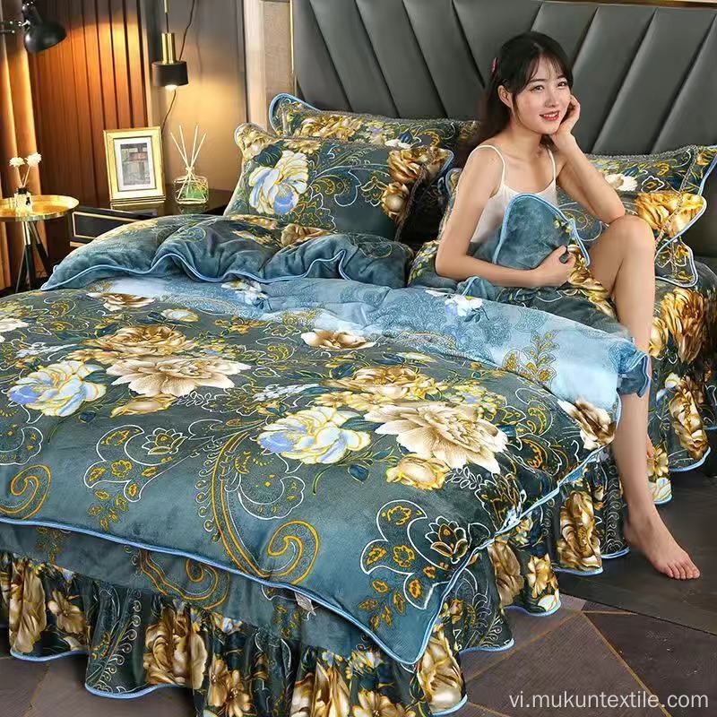 Bộ khăn trải giường bằng nhung pha lê in 100%
