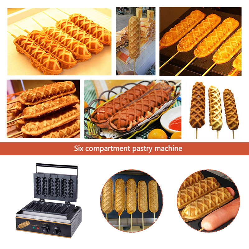 Custom Made Restaurant Kitchen Snack Equipment 6 Stick Sausage Hot dog Waffle Maker