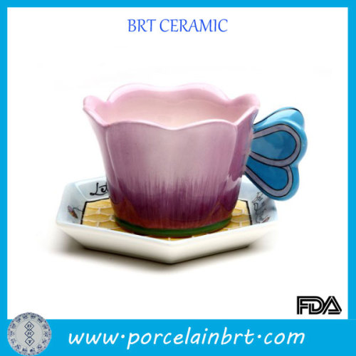 Cartoon flower and bee tea cup and saucer