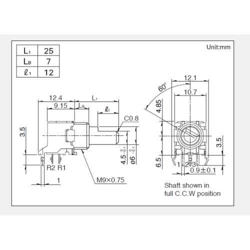 Potentiometer Putar Siri RK09L