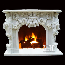 Hand carved outdoor white natural stone marble fireplace mantel