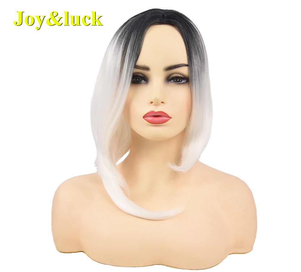 Wholesale Prices for Women Party Cosplay Scalp Wig Black Ombre White Natural Straight Short Bob Cut Wig Synthetic Hair Wigs