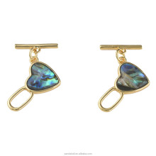 Pandahall Heart-Shaped Brass Toggle Clasps with Synthetic Paua and Nickel-Free Finish