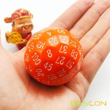 Bescon Polyhedral Dice 100 Dado de lados, D100 muere, Cubo de 100 lados, D100 Dado de juego, Cubo de 100 lados de color naranja