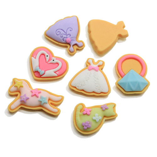 Resin Heart Horse Dress Biscuit Bread Food Flatback Cookies Flat Back Cabochon Kawaii DIY Craft Decoration Miniature