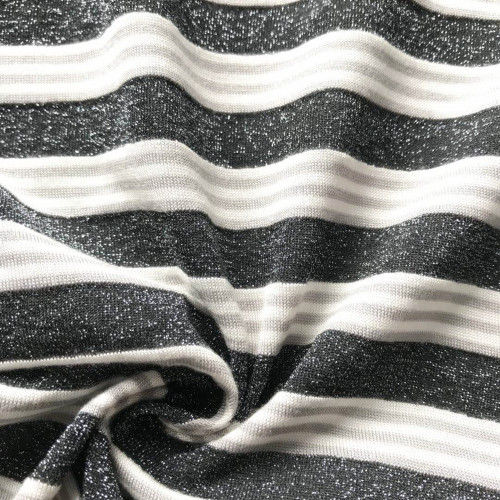 Grey lurex colorful rayon stripe knitting fabric