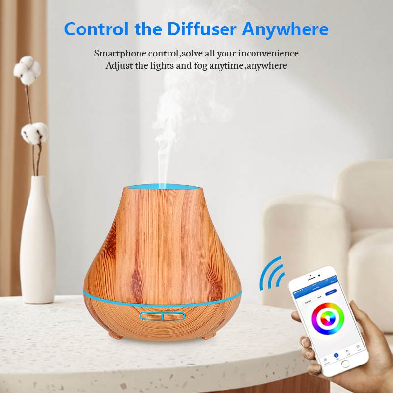 400ml Ultrasonic Wood Grain Wifi Volcanic Crater Aroma Essential Oil Diffuser 6