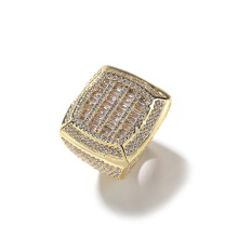 New Arrival Retro Square Diamond Hip Hop Iced Out Male Rapper Rock Jewelry Champion Rings