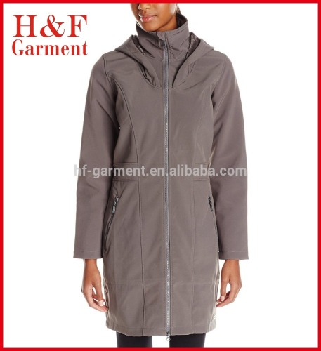 women's windproof long softshell jacket with hood