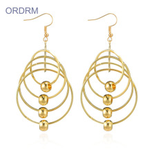 Gold Plated Long Multi Big Circle Earrings