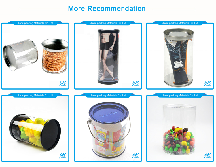 Disposable tin lids and clear PET/PVC plastic cylinder with hand for gifts/candy/food