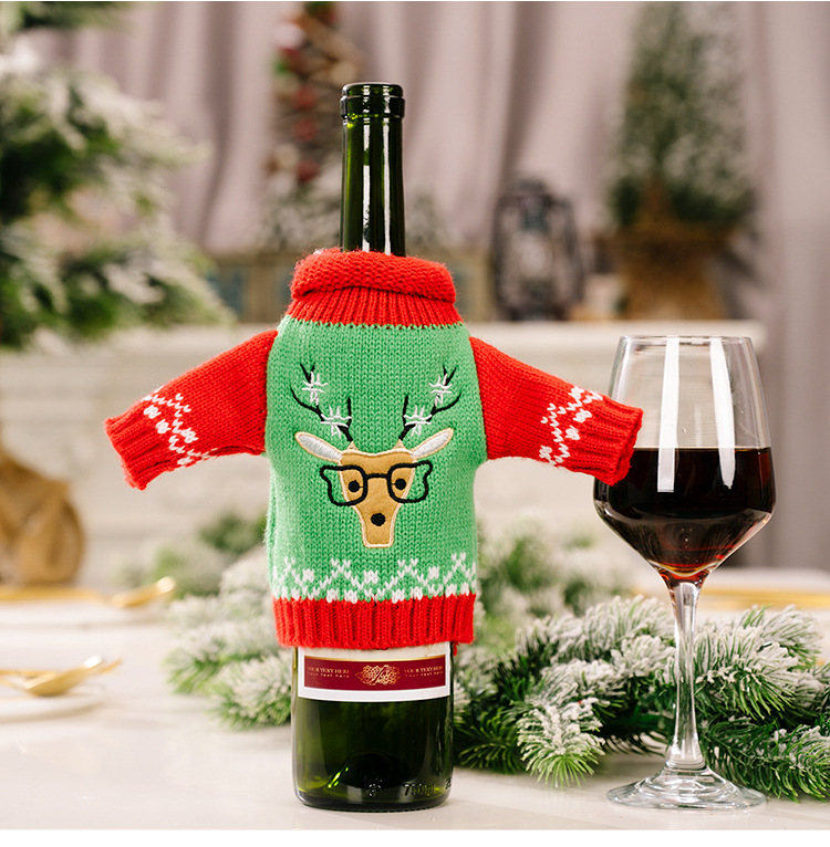 New Product Red Wine Bottle Bag Christmas Decoration Christmas Knitted Clothes Wine Set Table Setting Supplies