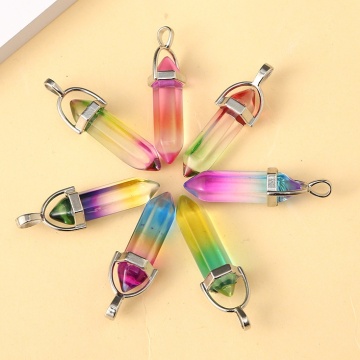 Rainbown Glass Crystal Bullet Meditation Healing Chakra Pointed Stone Pendants for Necklace Jewelry Making