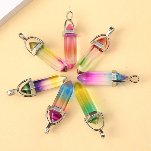 Rainbown Glass Crystal Bullet Meditation Healing Chakra Pointed Stone Pendants for Necklace Jewelry Making