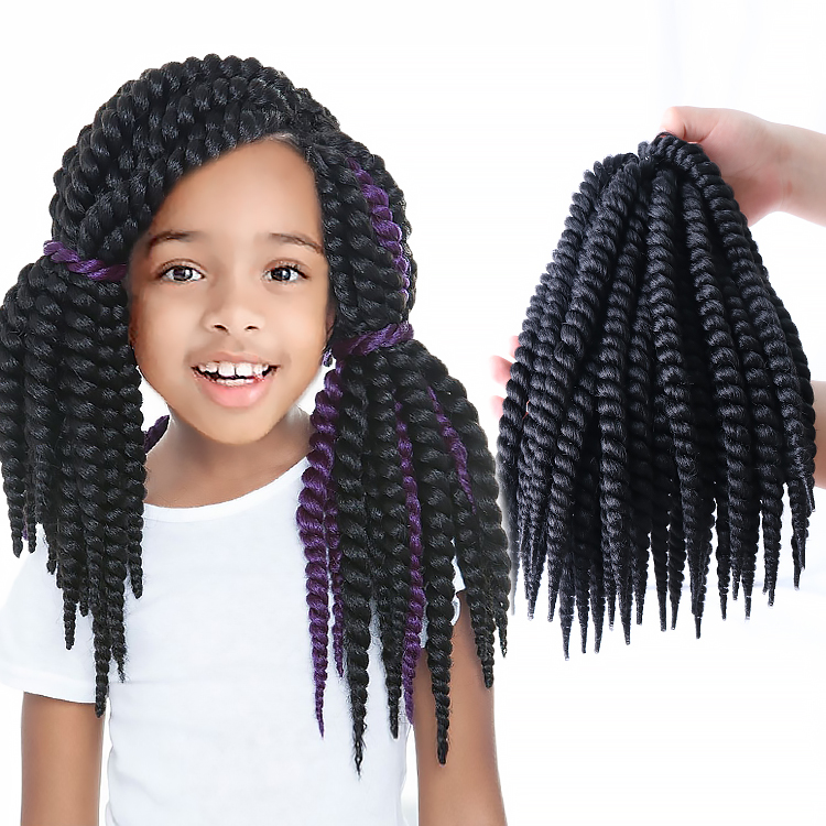 Synthetic Hair Extension Kids Mambo Bomb Spring Twist Faux Curly Ends Soft Locs Crochet Braid For Kids Toddler Hairstyles