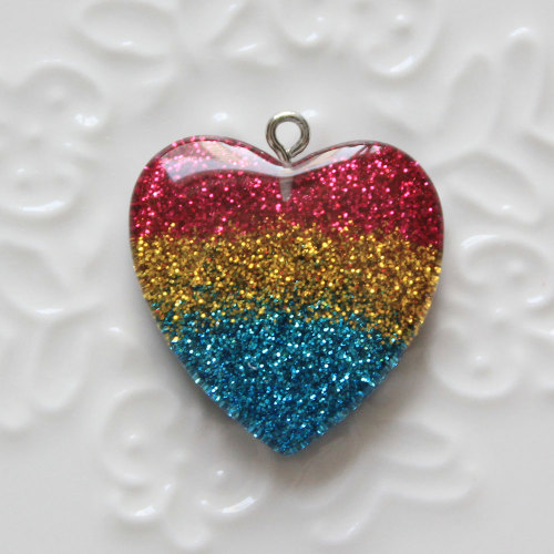 28MM wholesale resin heart flat back magic mermaid glitter bead cabochons for kids bracelet / necklace pendant charm