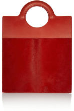 Big Fantastic Girls Tote Leather Bags Rose Red With Cow Fur / Nappa Leather