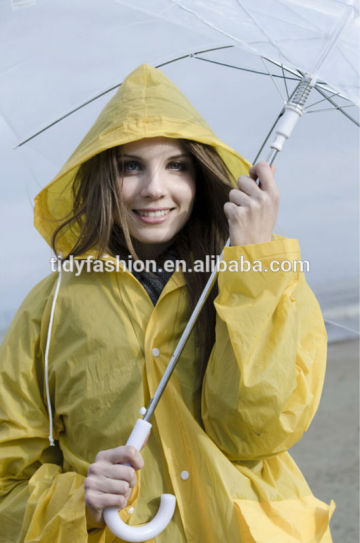 Women Fashion Plastic Hooded Yellow PVC Slicker Raincoat