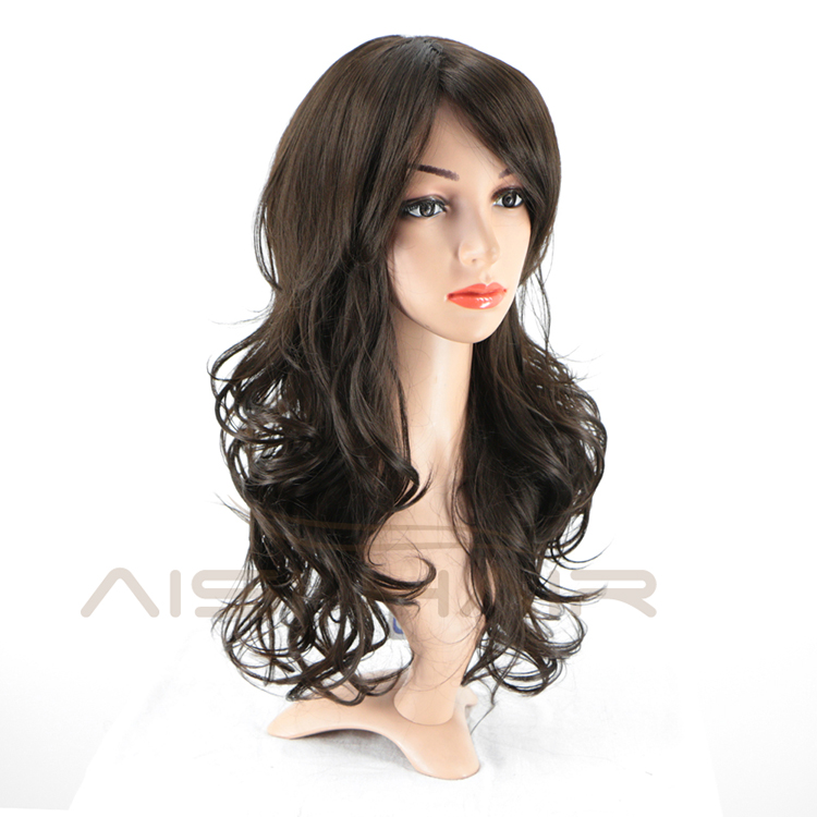 Aisi Hair Top Quality Synthetic Long Wavy Black Brown Wig Body Wave Heat Resistant Hair Wigs For Black White Women
