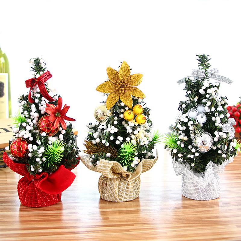 Mini Christmas Tree Artificial Tabletop Christmas Tree with Cute Ornaments Solid Base for Home Office Decoration