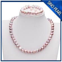 AA 9-10MM Purple Baroque Freshwater Pearl Earring Set Jewelry Sets PJS001