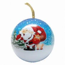 Christmas Ball-shaped Tin Box with 120mm Diameter, 0.25mm Thickness